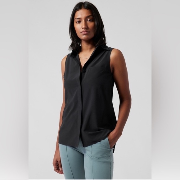 Athleta Tops - Athleta Urbanite II UPF Button Down Tank Top Blouse Black Size Large Tall